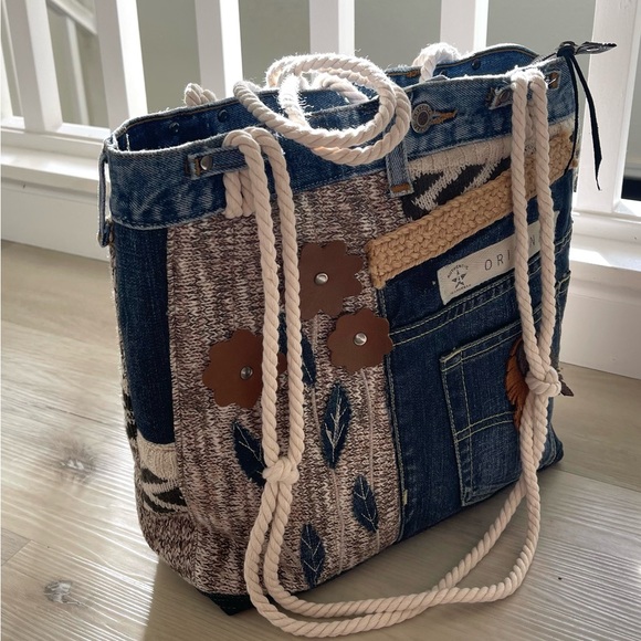 Denim & Knit Sweater-Upcycled Bag | Eco-Friendly, Handmade, One-of-a-Kind - Picture 5 of 16